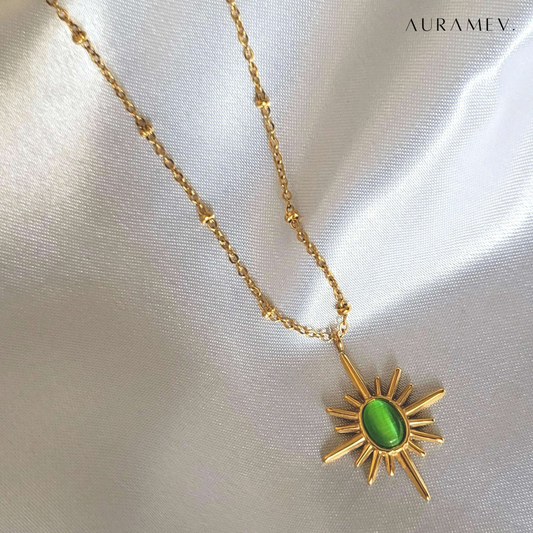 Green Halo Sunburst Necklace
