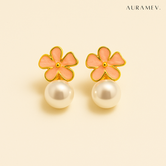 Pretty Flower & Pearl Earrings