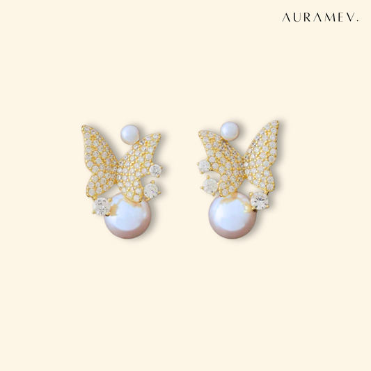 Crystal Butterfly Pearl Earrings