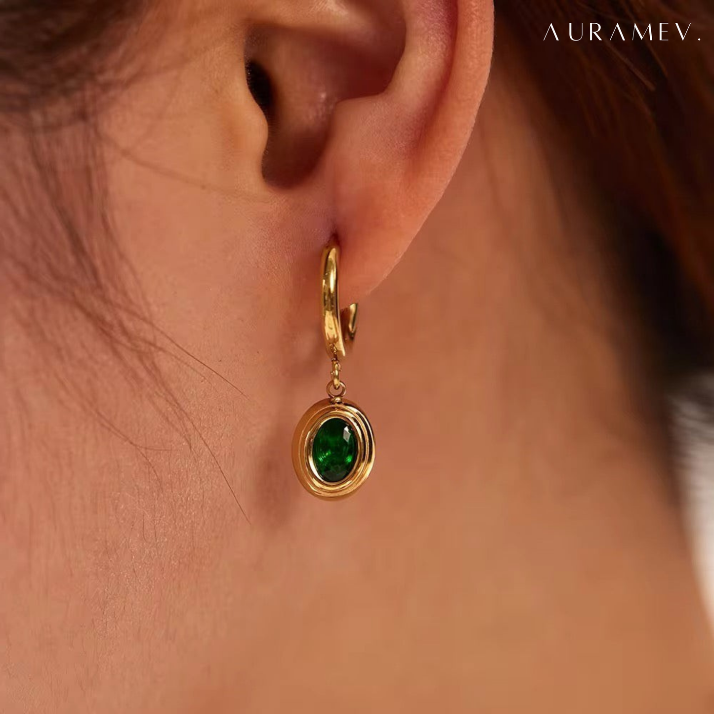 Royal Oval Emerald Hoop Earrings