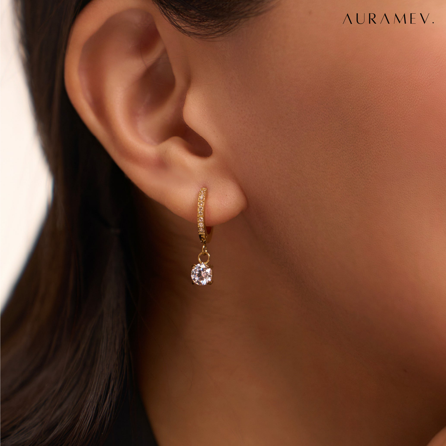 Solitaire Drop Gold Huggie Earrings