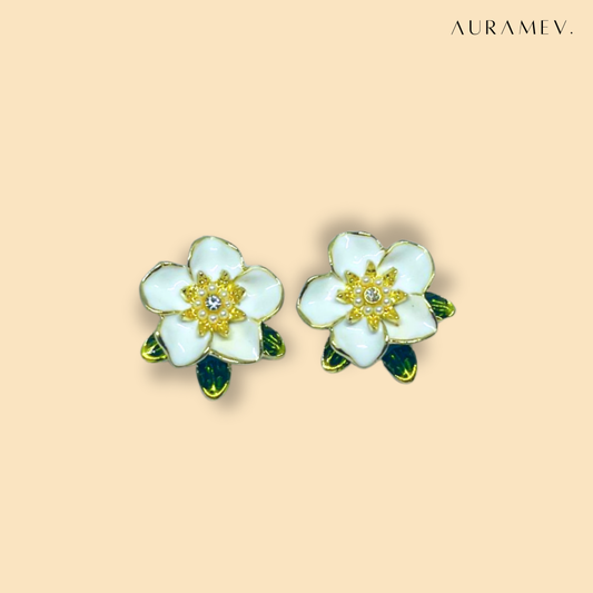 White Petal Floral Studs