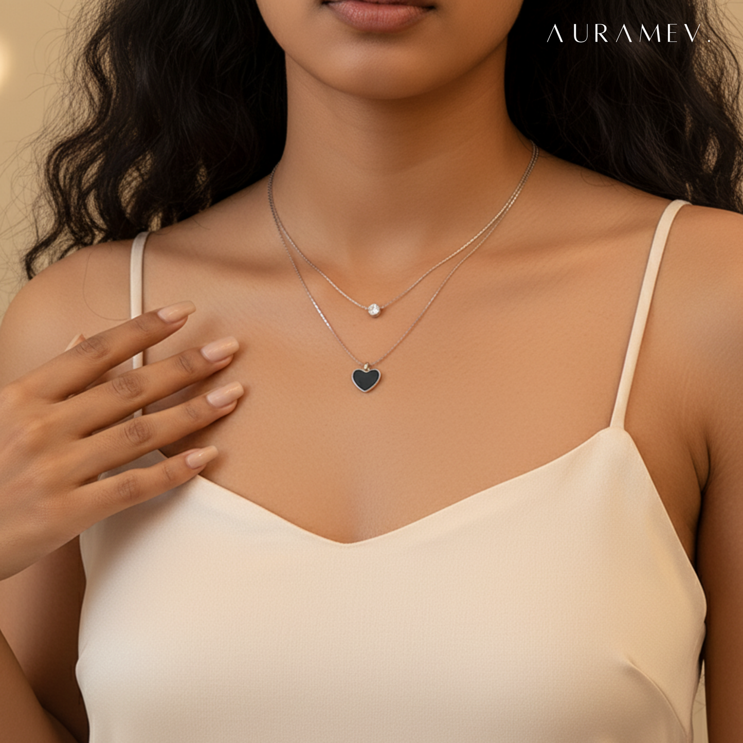 Black Heart Double Chain Necklace