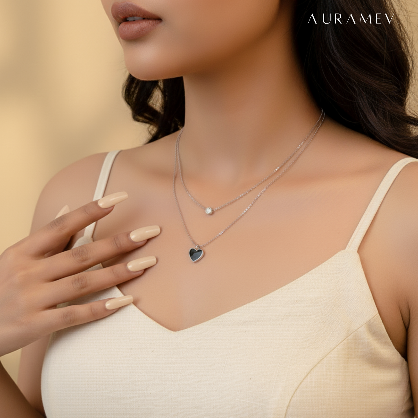 Black Heart Double Chain Necklace