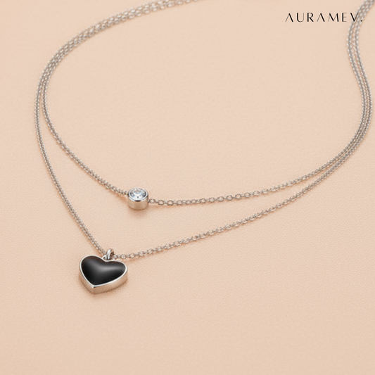 Black Heart Double Chain Necklace