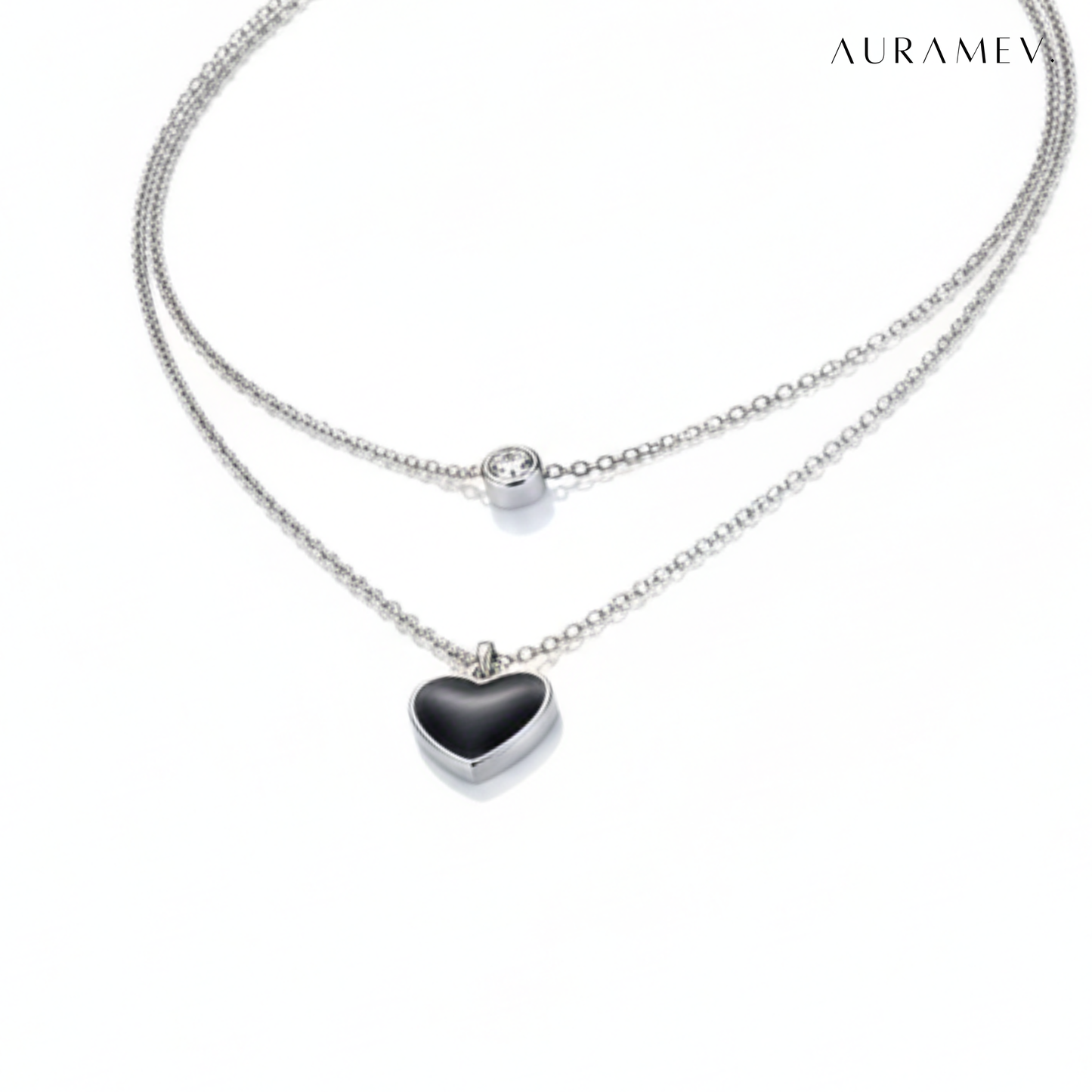 Black Heart Double Chain Necklace