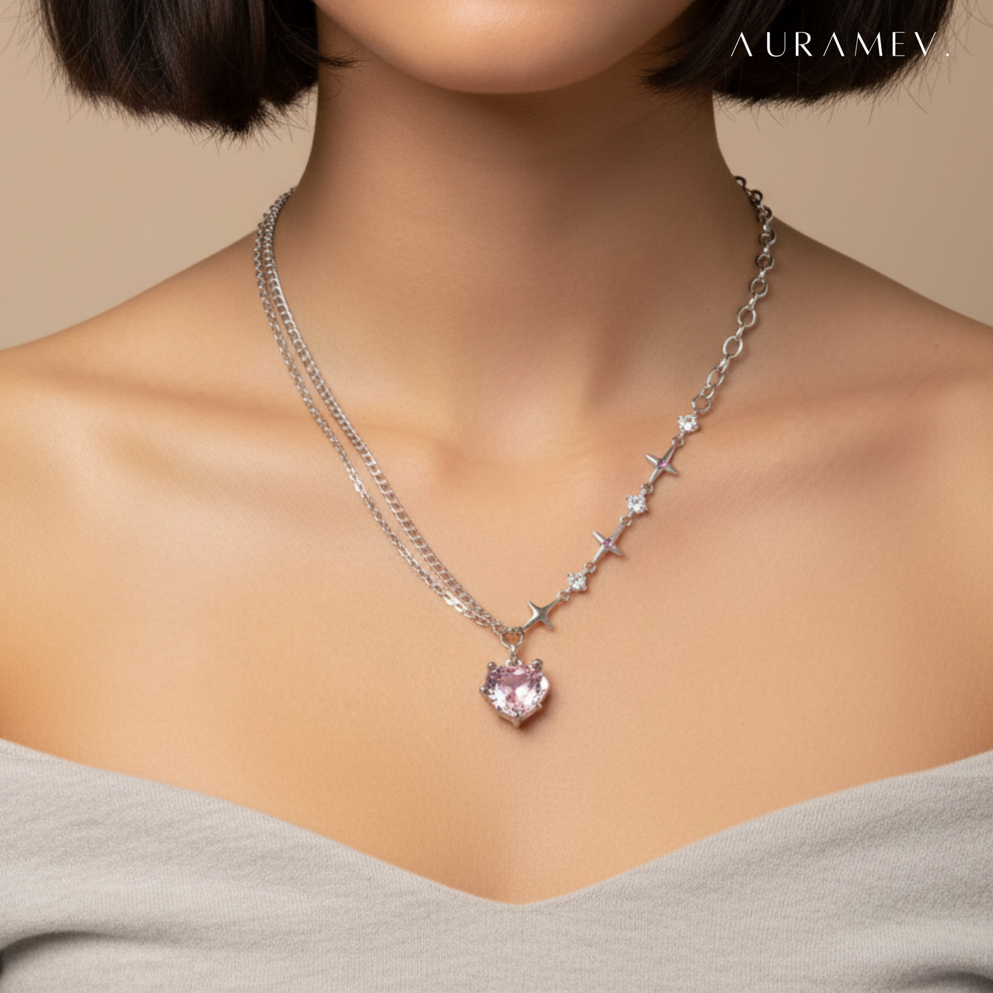 Celestial Pink Heart Necklace