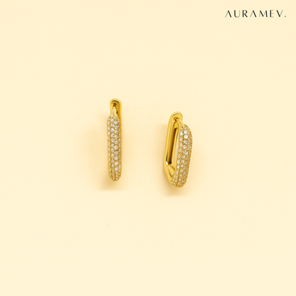 Gold rectangle huggie earrings with sleek 18K PVD gold plating and modern shine