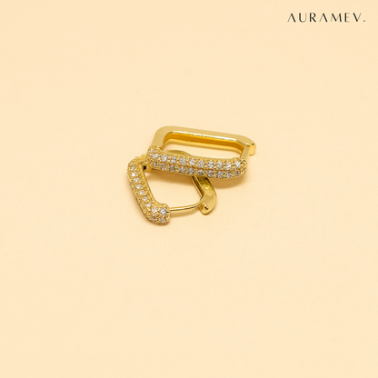 Gold rectangle huggie earrings with sleek 18K PVD gold plating and modern shine