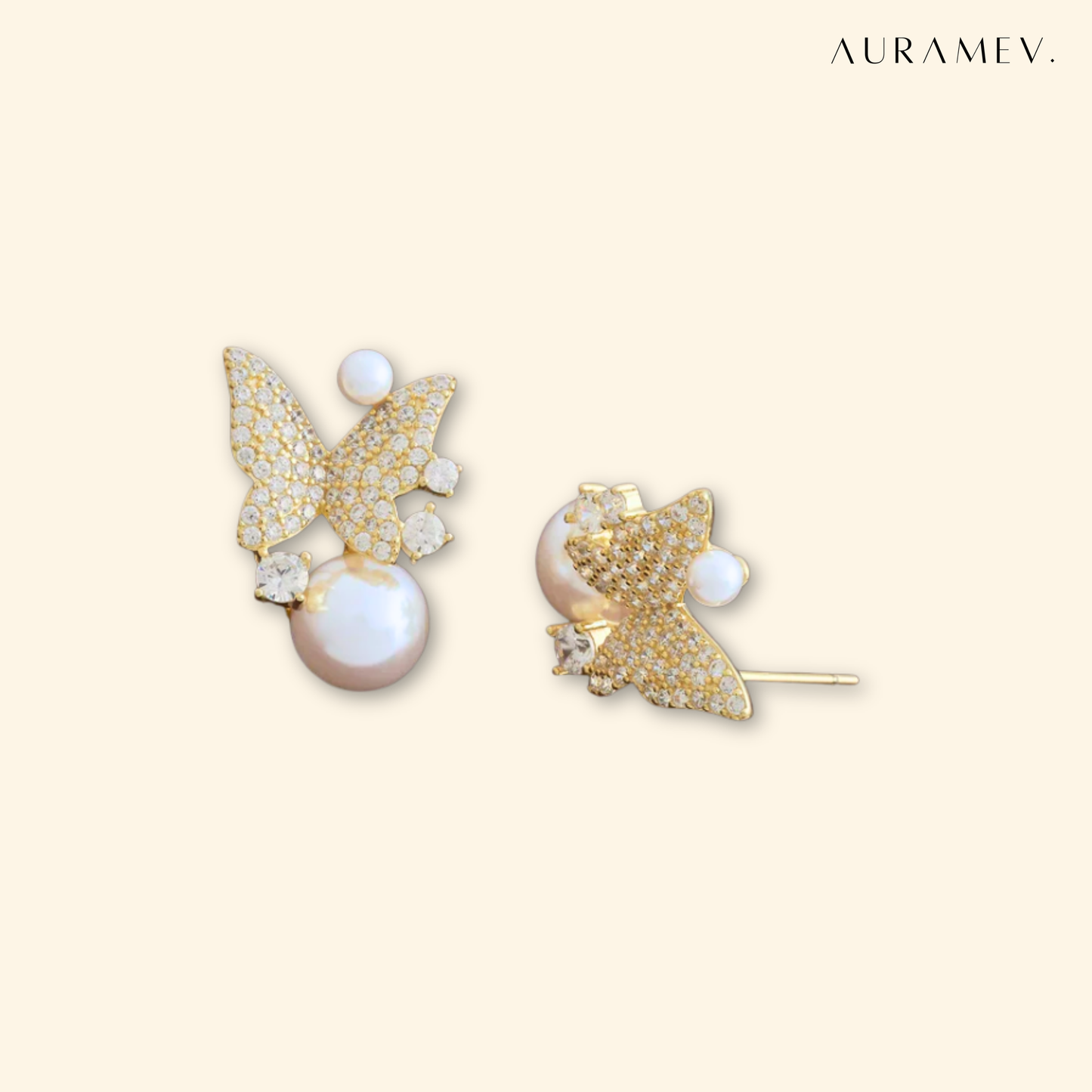 Crystal Butterfly Pearl Earrings