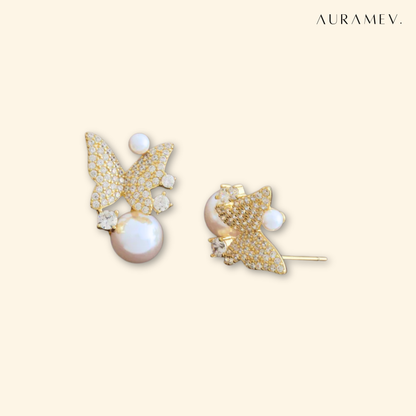 Crystal Butterfly Pearl Earrings