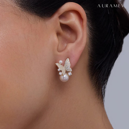 Crystal Butterfly Pearl Earrings