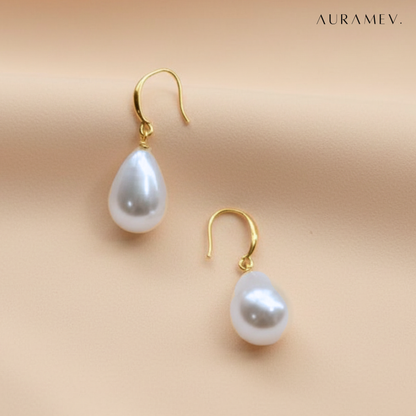Golden Glow Pearl Drop Earrings